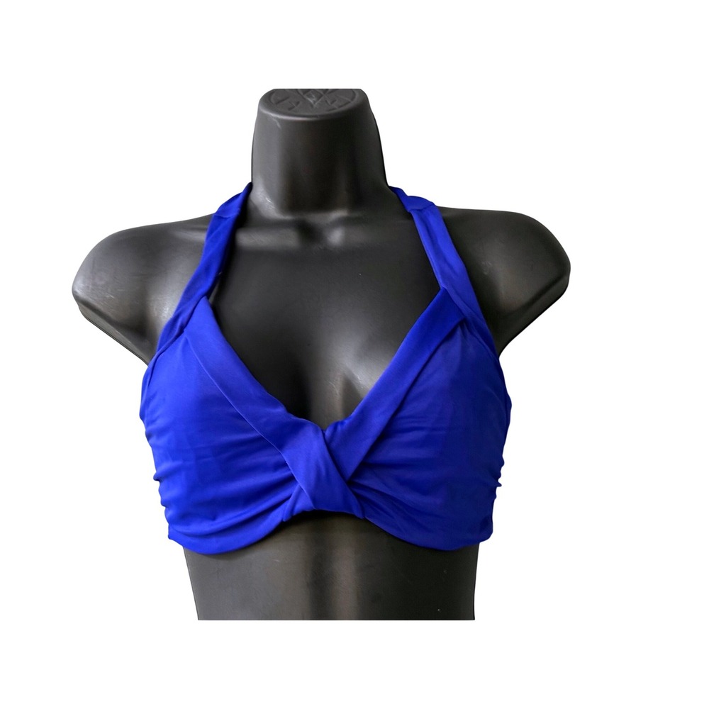 Athleta Royal Blue Twist Front Underwire Halter Bikini Top 32D/DD